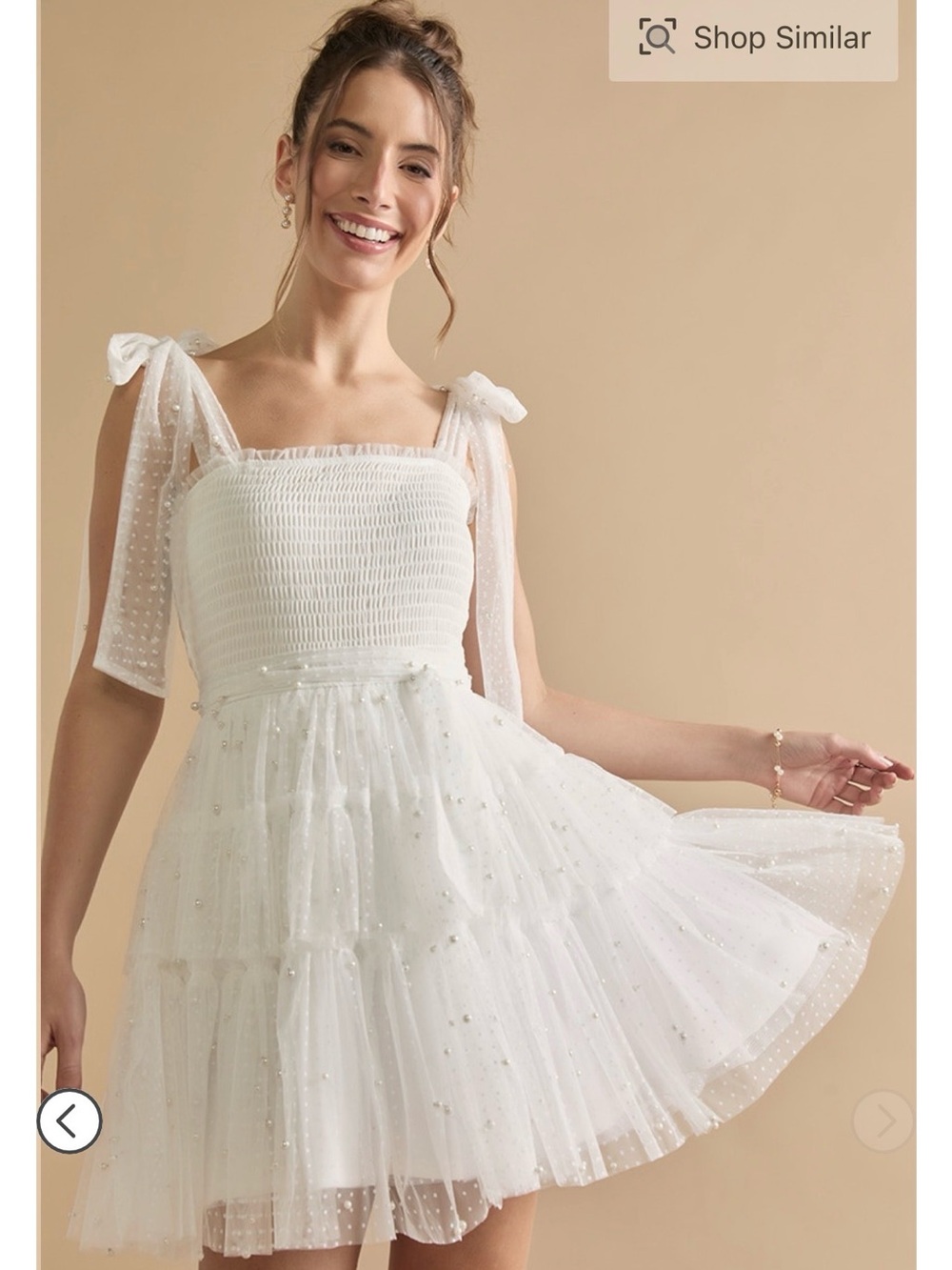 Francesca's Limelight Vienna Pearl Embellished Tiered Mini Dress